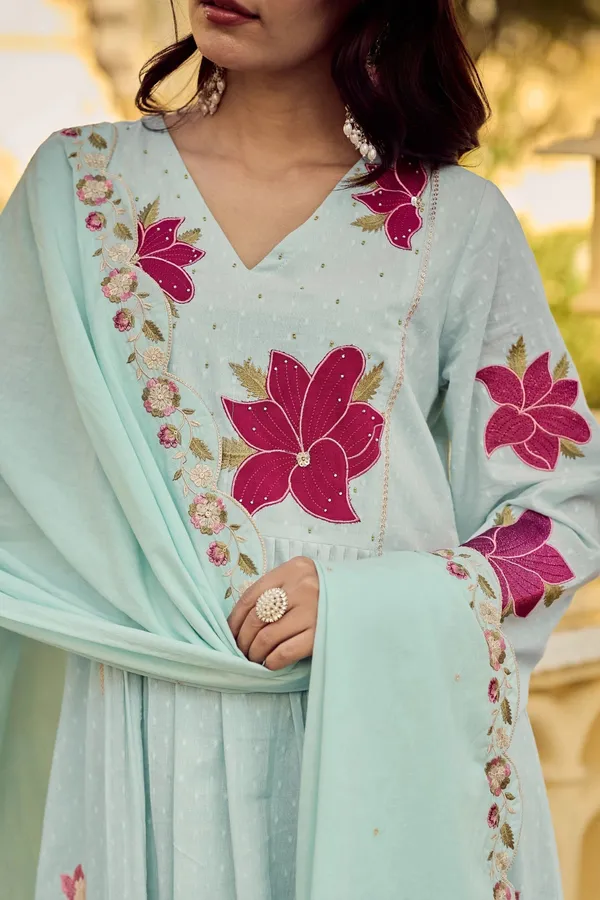 Light_Blue_Viscose_Chanderi_Anarkali_Embroidered_Kurta_Set_For_Women