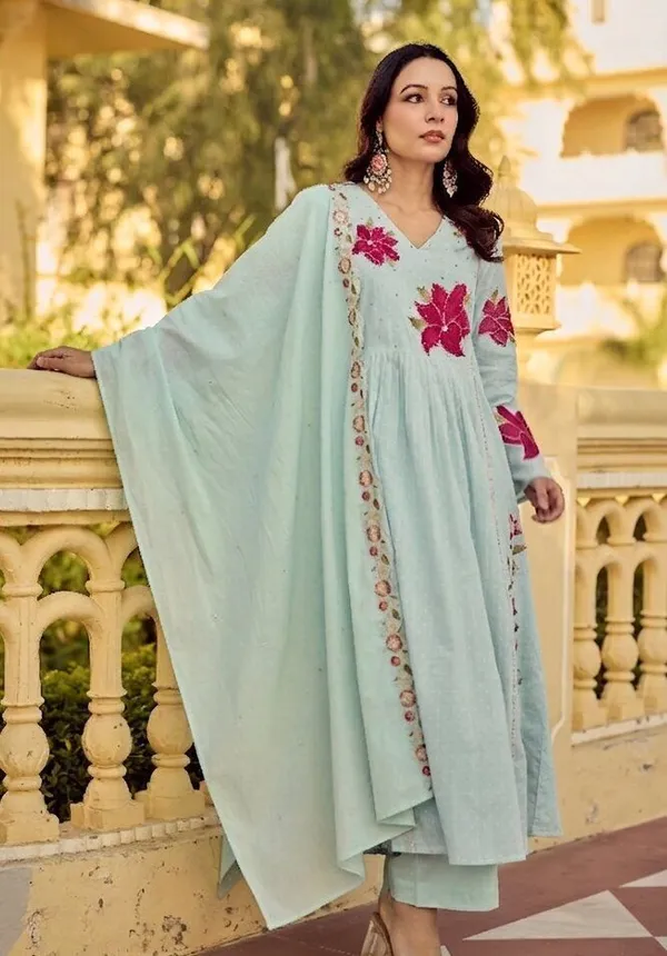 Light_Blue_Viscose_Chanderi_Anarkali_Embroidered_Kurta_Set_For_Women