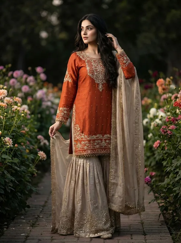 Orange_Silk_Straight_Embroidered_Sequin_Kurta_Set_For_Women