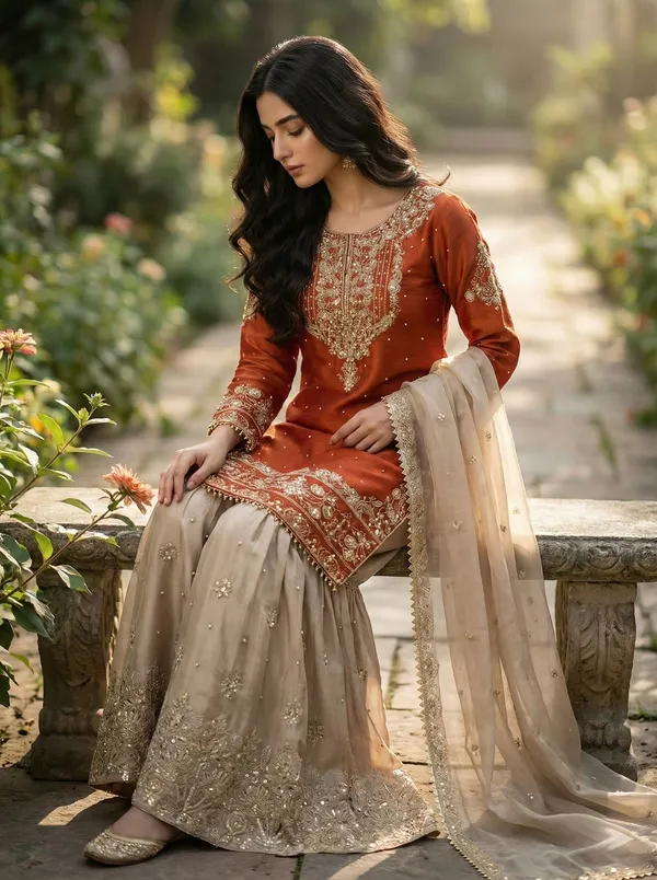 Orange_Silk_Straight_Embroidered_Sequin_Kurta_Set_For_Women