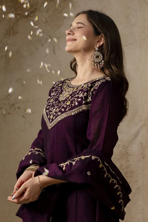 Purple_Vichitra_Silk_Straight_Embroidered_Kurta_Set_For_Women