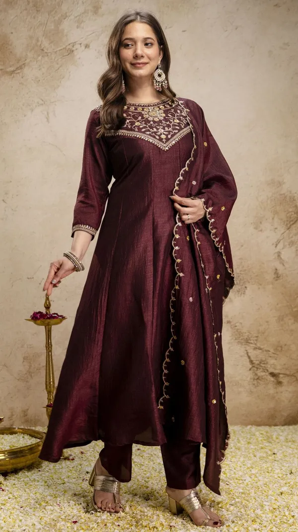 Multicolor_Vichitra_Silk_Anarkali_Embroidered_Kurta_Set_For_Women