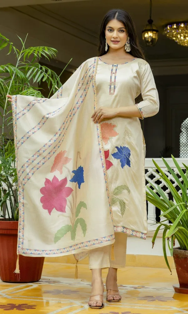 Beige_Viscose_Assam_Silk_Embroidered_Straight_Kurta_Set_For_Women