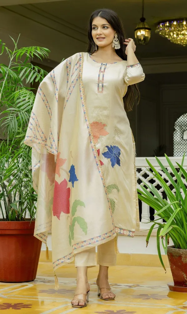 Beige_Viscose_Assam_Silk_Embroidered_Straight_Kurta_Set_For_Women