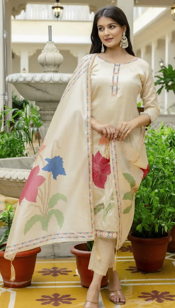 Beige_Viscose_Assam_Silk_Embroidered_Straight_Kurta_Set_For_Women
