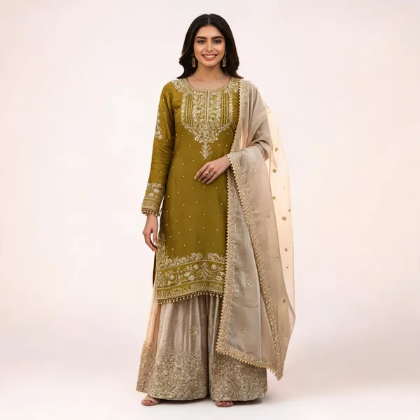 Mustard_Gmy_Silk_Embroidered_Kurta_Trouser_Dupatta_Set_For_Women