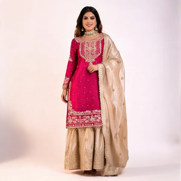 Pink_Heavy_Silk_Embroidered_Sequin_Kurta_Set_For_Women