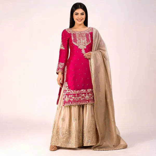 Pink_Heavy_Silk_Embroidered_Sequin_Kurta_Set_For_Women