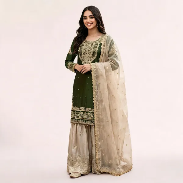 Green_Heavy_Silk_Embroidered_Sequin_Kurta_Set_For_Women