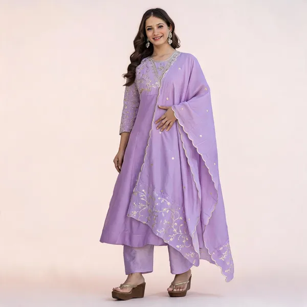 Peach_Vichitra_Silk_Embroidered_Straight_Kurta_Set_For_Women