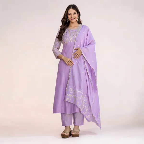 Peach_Vichitra_Silk_Embroidered_Straight_Kurta_Set_For_Women