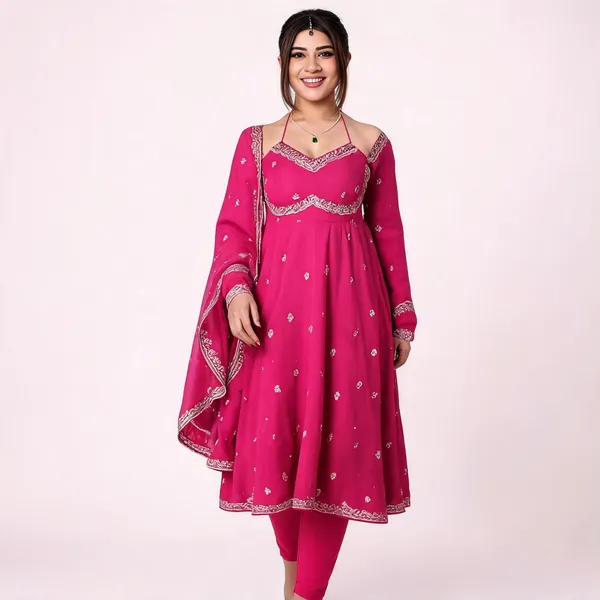 Pink_Cotton_Anarkali_Embroidered_Kurta_Set_For_Women