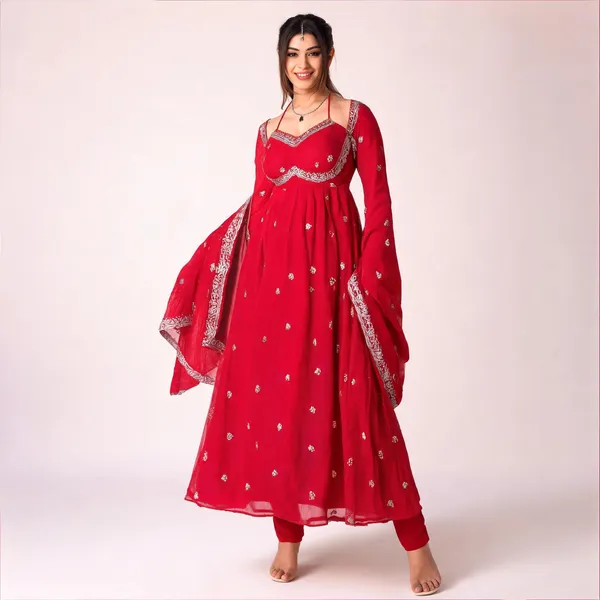 Red_Georgette_Anarkali_Embroidered_Kurta_Set_For_Women