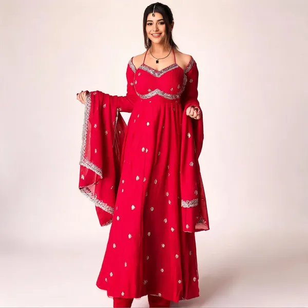 Red_Georgette_Anarkali_Embroidered_Kurta_Set_For_Women