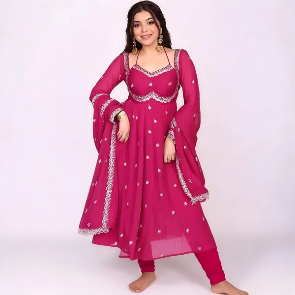 Pink_Georgette_Embroidered_Anarkali_Kurta_Dupatta_Set_For_Women