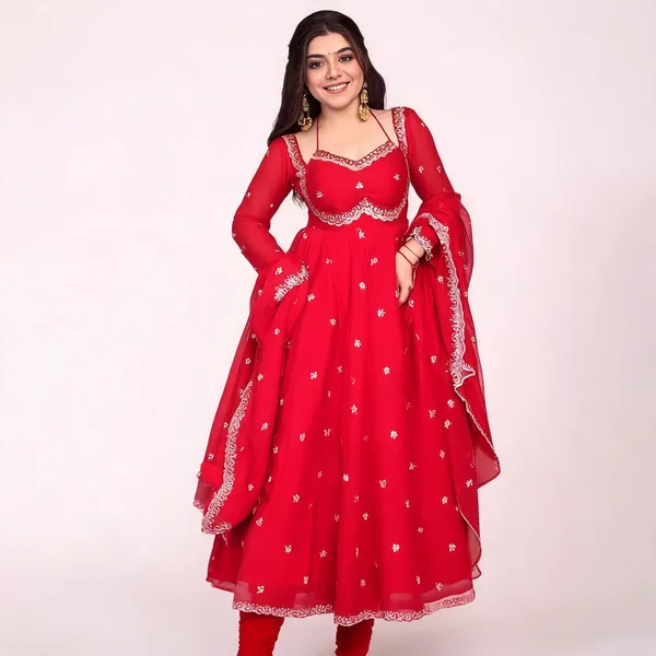 Red_Georgette_Anarkali_Embroidered_Kurta_Set_For_Women