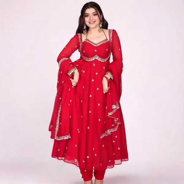 Red_Georgette_Anarkali_Embroidered_Kurta_Set_For_Women