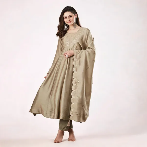 Beige_Silk_Blend_Anarkali_Embroidered_Kurta_Set_For_Women