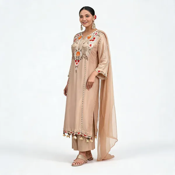 Beige_Chanderi_Embroidered_Straight_Kurta_Set_For_Women