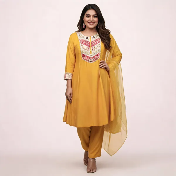 Yellow_Cotton_Embroidered_Kurta_Trouser_Dupatta_Set_For_Women