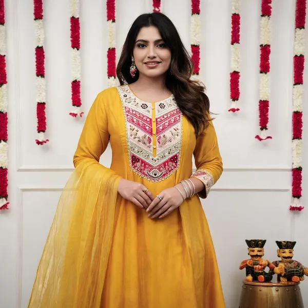 Yellow_Cotton_Embroidered_Kurta_Trouser_Dupatta_Set_For_Women