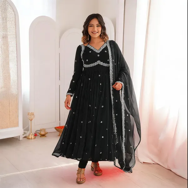 Black_Georgette_Embroidered_Anarkali_Kurta_Dupatta_Set_For_Women