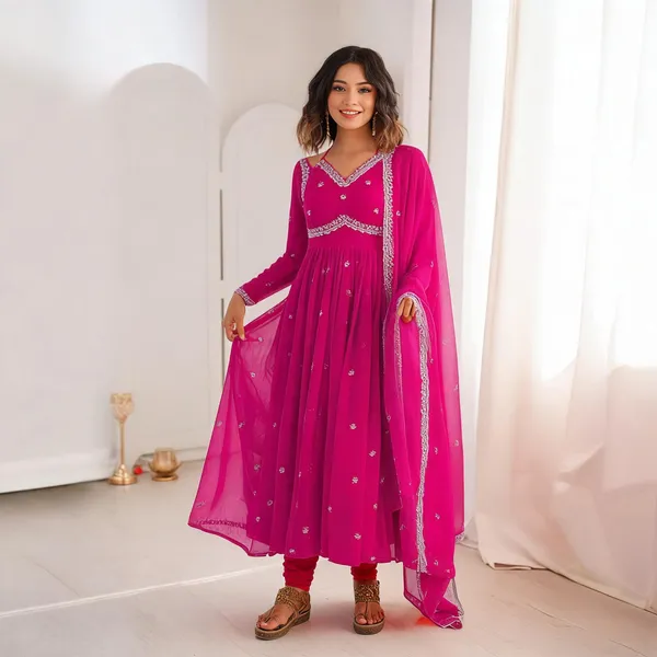 Pink_Georgette_Anarkali_Embroidered_Kurta_Set_For_Women