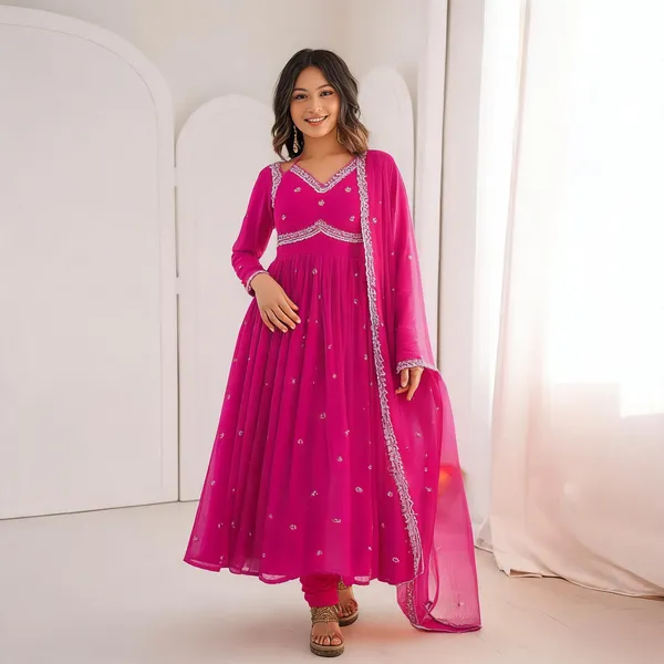 Pink_Georgette_Anarkali_Embroidered_Kurta_Set_For_Women