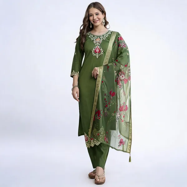 Green_Cotton_Embroidered_Kurta_Trouser_Dupatta_Set_For_Women