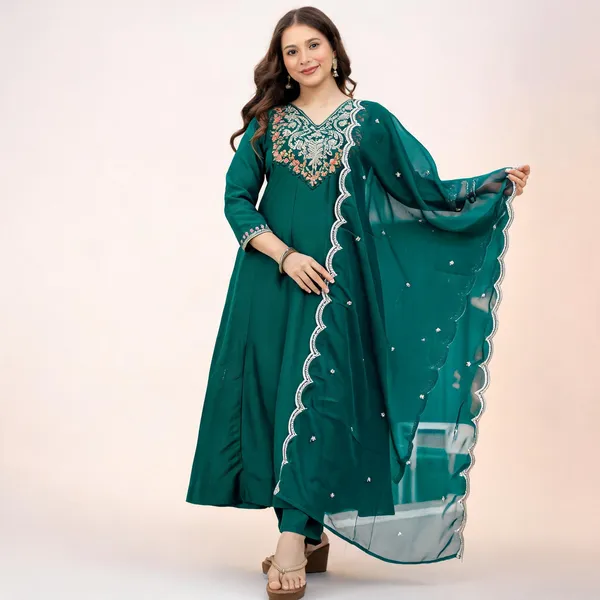 Green_Cotton_Anarkali_Embroidered_Kurta_Set_For_Women