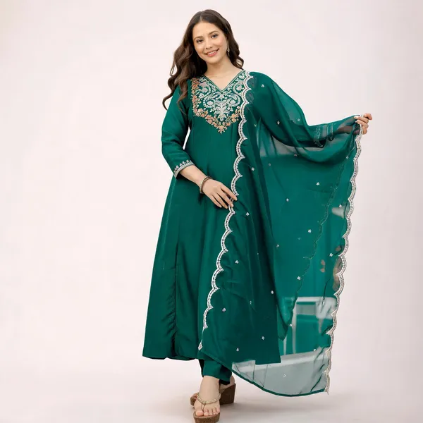Green_Cotton_Anarkali_Embroidered_Kurta_Set_For_Women