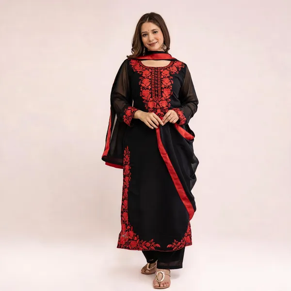 Black_Georgette_Straight_Embroidered_Kurta_Set_For_Women