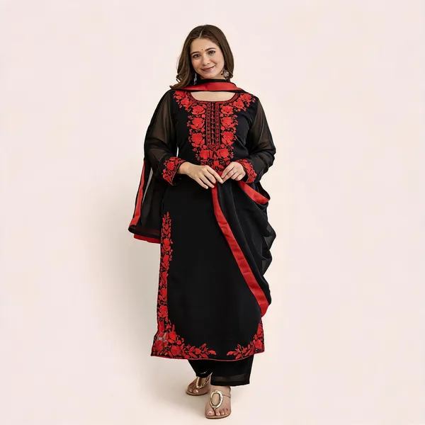 Black_Georgette_Straight_Embroidered_Kurta_Set_For_Women