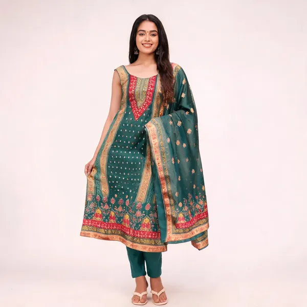 Teal_Green_Silk_Blend_Straight_Printed_Kurta_Set_For_Women