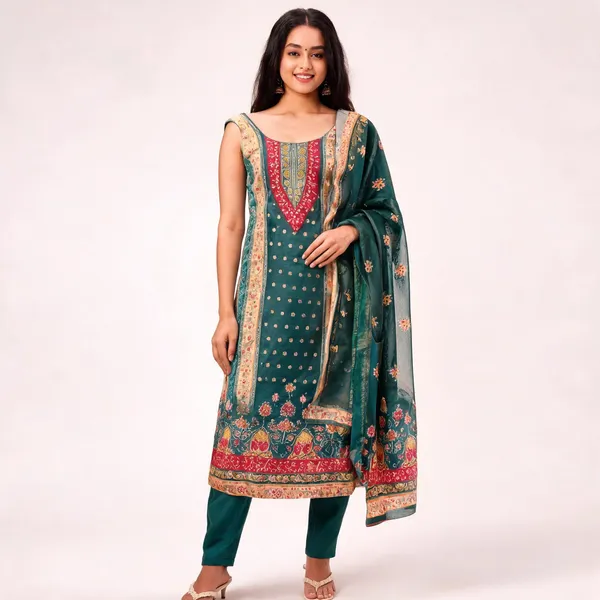 Teal_Green_Silk_Blend_Straight_Printed_Kurta_Set_For_Women