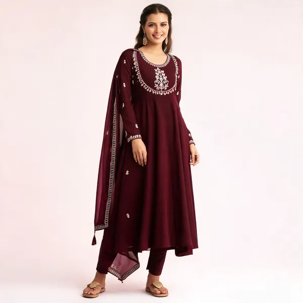 Wine_Art_Silk_Anarkali_Sequin_Embroidered_Kurta_Churidar_Set_For_Women