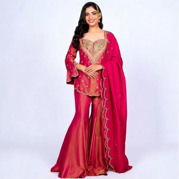 Pink_Art_Silk_Zari_Bead_Embroidered_Kurti_Sharara_Set_For_Women
