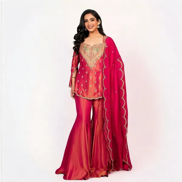 Pink_Art_Silk_Zari_Bead_Embroidered_Kurti_Sharara_Set_For_Women