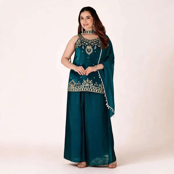 Green_Satin_Sleeveless_Embroidered_Kurta_Palazzo_Set_For_Women