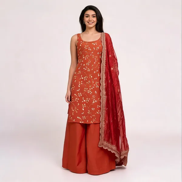 Orange_Chiffon_Anarkali_Sequin_Embroidered_Palazzo_Kurta_Set_For_Women