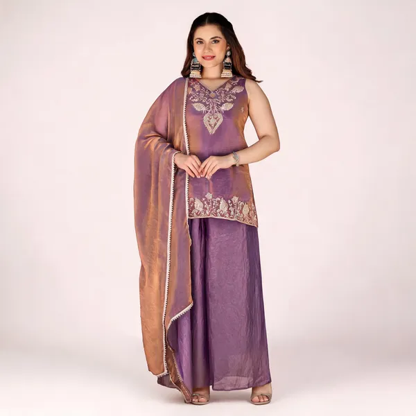 Purple_Satin_Sleeveless_Zari_Bead_Embroidered_Kurti_Palazzo_Set_For_Women
