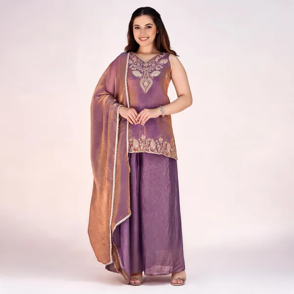 Purple_Satin_Sleeveless_Zari_Bead_Embroidered_Kurti_Palazzo_Set_For_Women