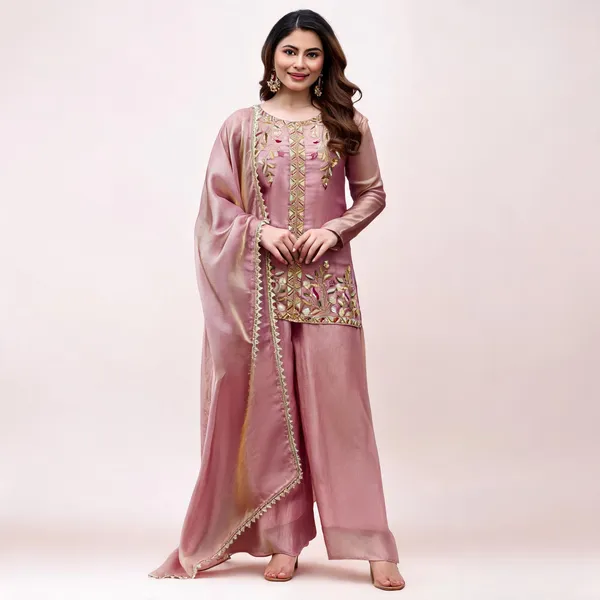 Orange_Satin_Sequin_Embroidered_Kurti_Sharara_Set_For_Women