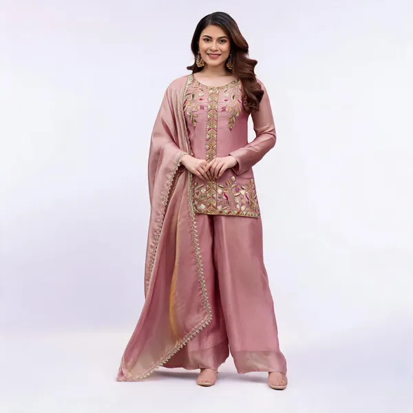 Orange_Satin_Sequin_Embroidered_Kurti_Sharara_Set_For_Women