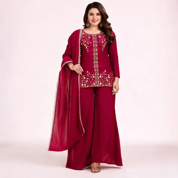 Pink_Satin_Sleeveless_Sequin_Embroidered_Kurti_Sharara_Set_For_Women