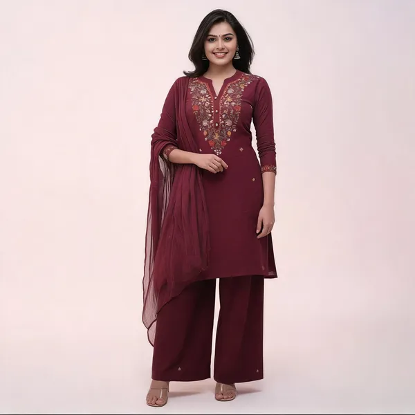 Maroon_Viscose_Rayon_Straight_Floral_Embroidered_Kurta_Palazzo_Set_For_Women