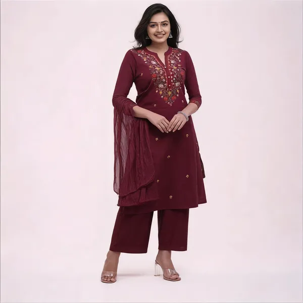 Maroon_Viscose_Rayon_Straight_Floral_Embroidered_Kurta_Palazzo_Set_For_Women