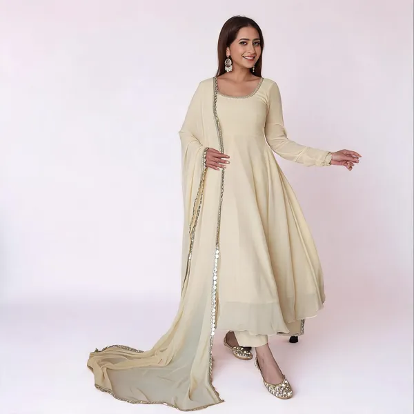 Cream_Georgette_Anarkali_Floor_Length_Kurta_Set_For_Women
