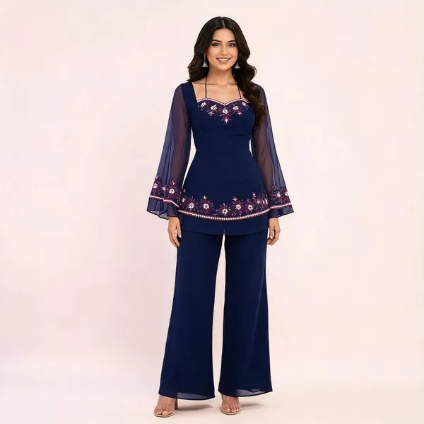 Navy_Blue_Georgette_Bell_Sleeve_Embroidered_Ethnic_Top_Pant_Set_For_Women