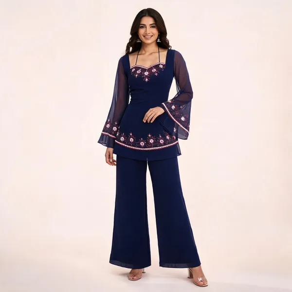 Navy_Blue_Georgette_Bell_Sleeve_Embroidered_Ethnic_Top_Pant_Set_For_Women